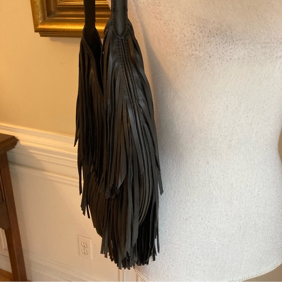 ZARA Black Faux Leather Fringe Shopper Hobo Handbag - Picture 6 of 11